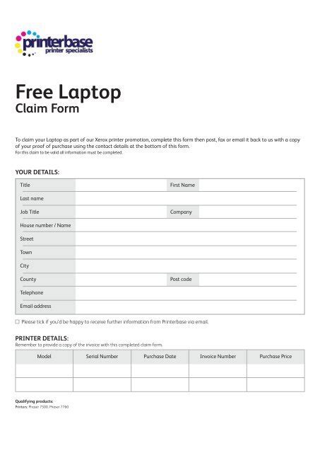 Free Laptop Claim Form Printerbase