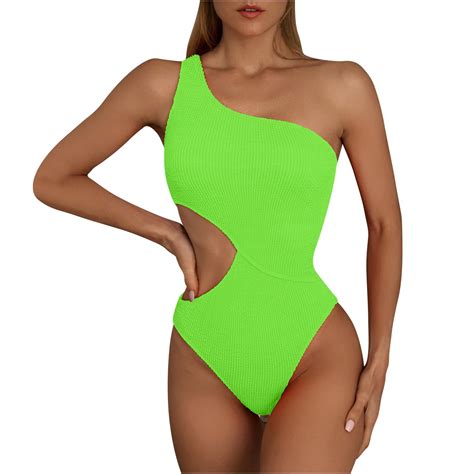 Cethrio Plus Size Swimsuit For Women One Piece Sexy One Shoulder Solid Sexy Hollowed Out