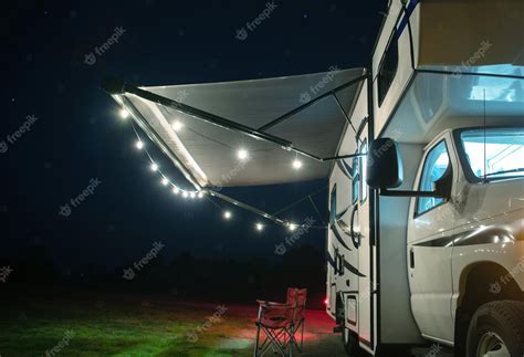 Premium Photo Class C Motorhome Rv With String Lights On The Camper