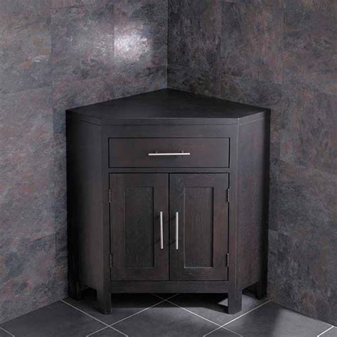Alta Solid Dark Wenge Oak Two Door Corner Bathroom Storage Cabinet