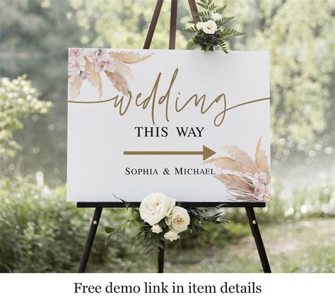 Gold Wedding This Way Sign Template Download Wedding Arrow Etsy