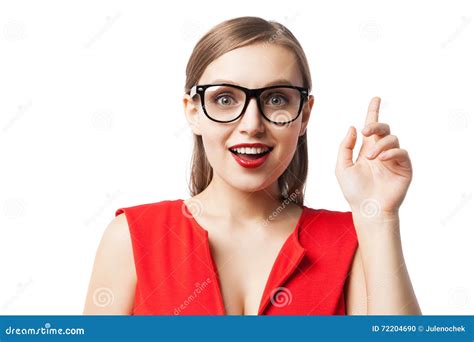 Portrait Of Smiling Woman With Index Finger Up Stock Photo Image Of