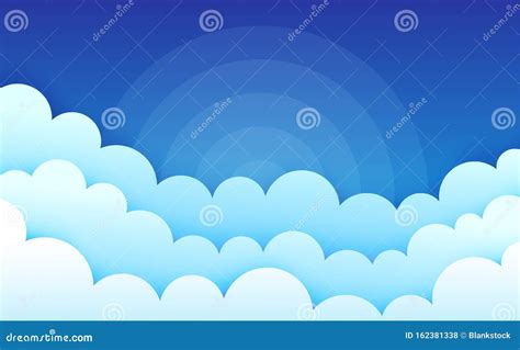 Cartoon Clouds On Blue Sky Cumulus Fluffy Clouds Cloudscape In Blue