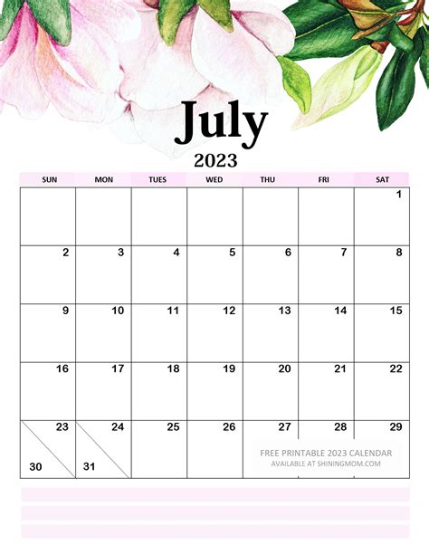 July 2023 Printable Calendar 51ms Michel Zbinden Uk