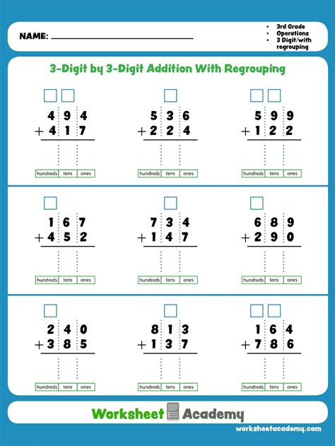 Free Printable 3 Digit Addition And Subtraction With Regrouping