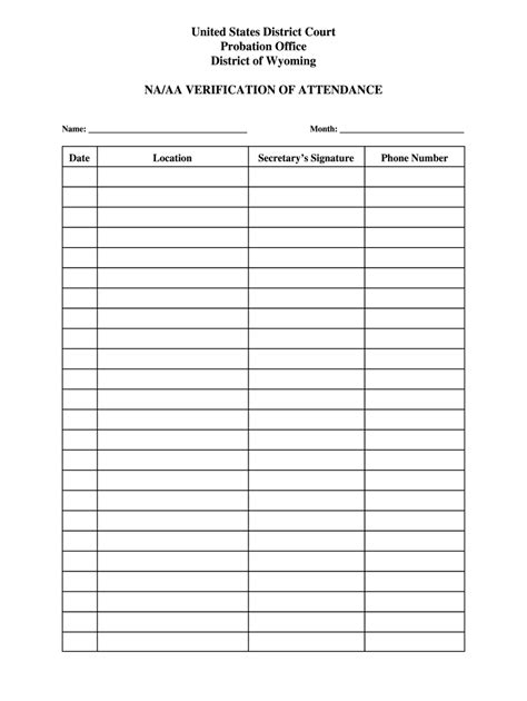 Aa Attendance Sheet Fill Out And Sign Online Dochub