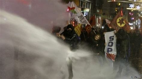 Fireworks And Water Cannon At Turkey Internet Protest Bbc News
