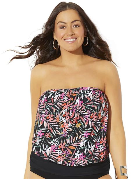 Swimsuits For All Womens Plus Size Bandeau Blouson Tankini Top 16