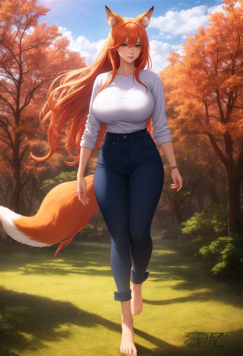 A Cute Foxgirl Walking In A Forest By Spaze42 On Deviantart