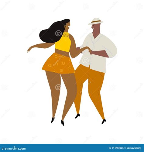 Hand Drawn Vector Cartoon Illustration Of A Couple Dancing Fun Bachata