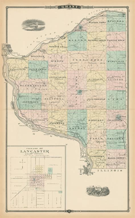 Grant County Wisconsin 1878 Map Replica Or Genuine Original Etsy