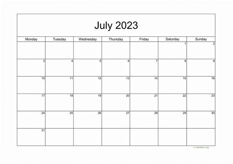 Calendar July 2023 United Kingdom