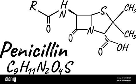 Penicillin Antibiotic Chemical Formula And Composition Concept