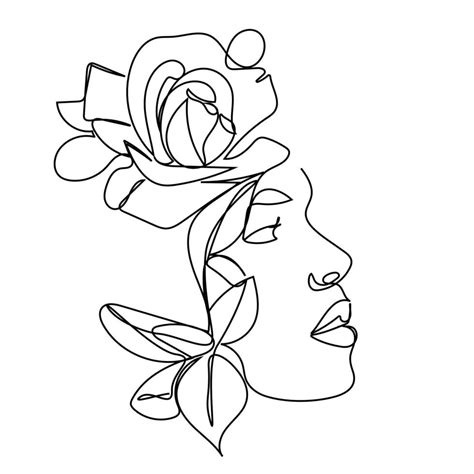 rosto de mulher desenho de linha única flores arte em linha