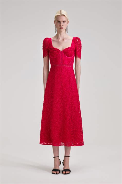 Rent Red Lace Midi Dress Self Portrait Selfridges