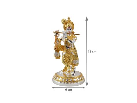 999 Silver And 24k Gold Plated Lord Krishna Idol For Pooja Room God