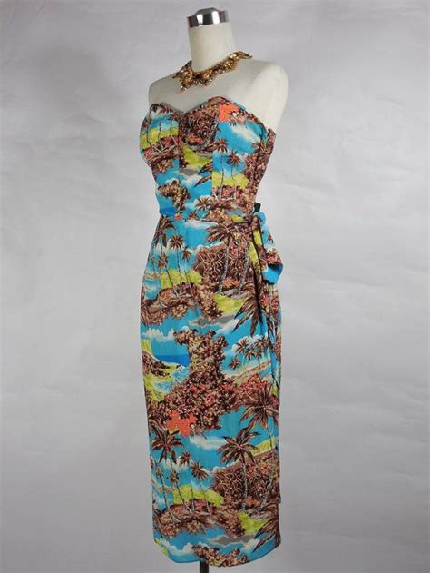 1950 s hawaiian sarong wiggle dress vintage by vintagebluemoon hawaiian wear hawaiian fabric