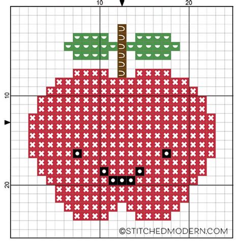 Free cross stitch patterns to help you learn how to cross stitch for beginners as well as printable patterns for more advanced designs. Free pattern: Kawaii cross stitch apple - Stitched Modern