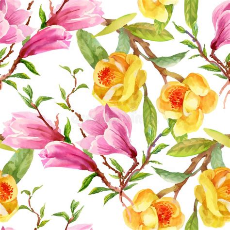 Beautiful Watercolor Summer Garden Blooming Flowers Seamless Pattern