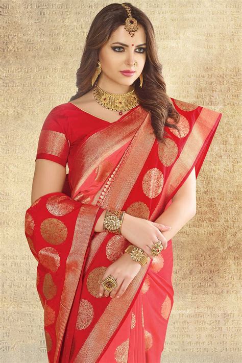 Buy Red And Gold Zari Woven Tussar Silk Saree Online Saree Models