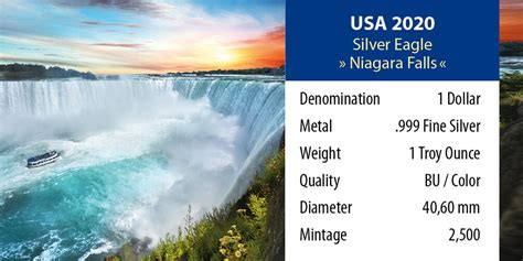 1 Dollar 2020 American Silver Eagle Landmarks Usa Niagara Falls 10nd