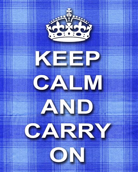 Keep Calm And Carry On Poster Print Blue Background