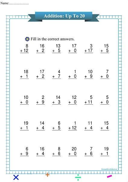 Addition: Up To 20 - Free Math Worksheets | Free math worksheets, Math