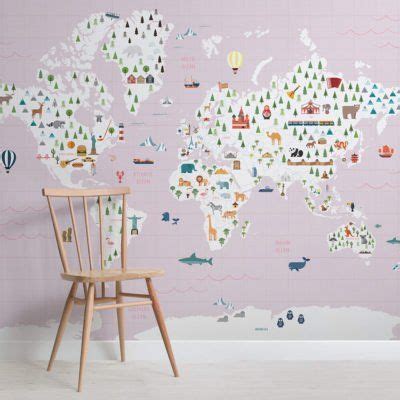 Cartoon Pink Grid Paper Map Wallpaper Mural Hovia World Map