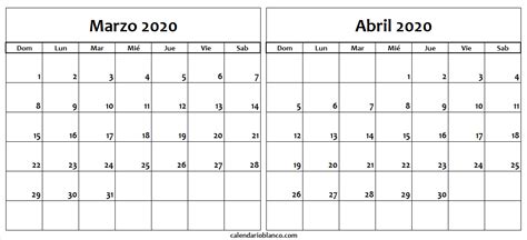 Calendario Marzo Abril 2020 Editable Calendario Para Imprimir