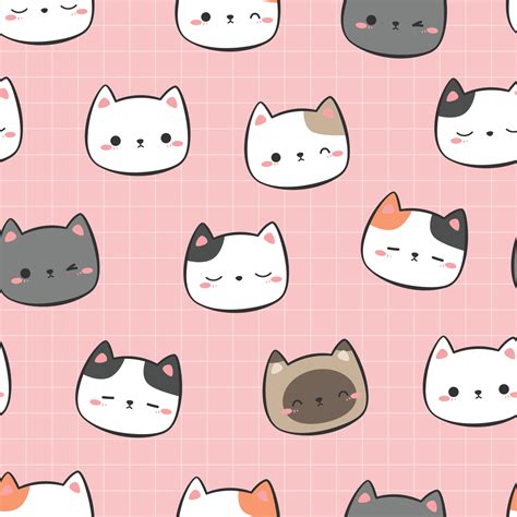 Seamless Pattern With Cute Kitty Cat Head Cartoon Doodle 6991447 Vector