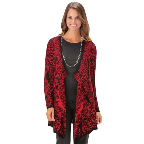 Mosaic Pattern Cascade Open Front Cardigan Collections Etc