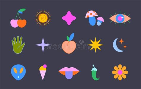 Vector Set Of Colorful Fun Patchesstickersgeometric Shapes In 90s