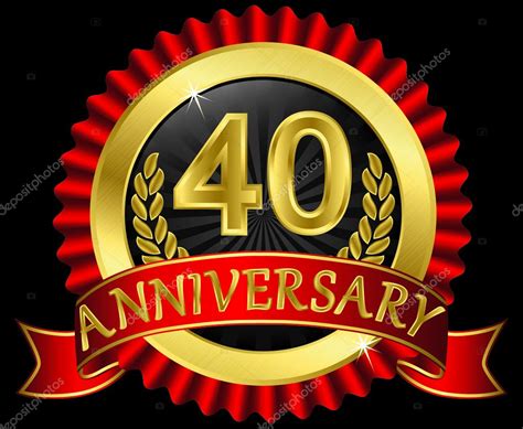 40 Years Anniversary Golden Label With Ribbons Vector Illustration