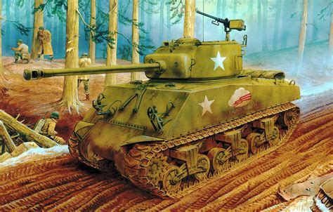 Wallpaper War Art Painting Ww2 Sherman Tank M4a3 76w Images For