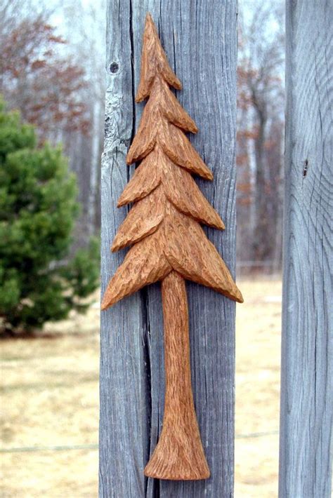Pine Tree Wood Carving Hand Carved Wall Hanging Rustic Home Cabin