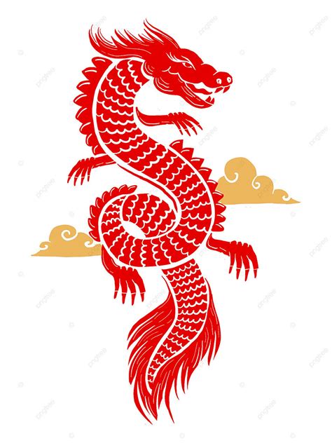 Ilustrasi Naga Merah Cina Dengan Awan Emas Latar Belakang Gambar