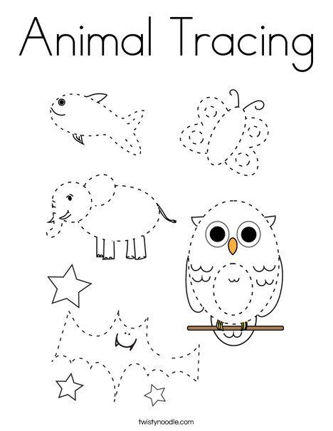 Shape tracing and coloring practice sheets. Animal Tracing Coloring Page - Twisty Noodle | Tracing ...