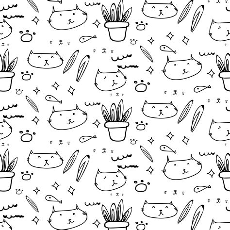 Cute Cat Doodle Pattern Background 614010 Vector Art At Vecteezy