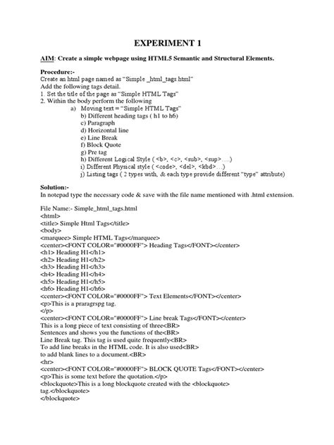 Web Programming Lab Manual Pdf Html Element Cascading Style Sheets