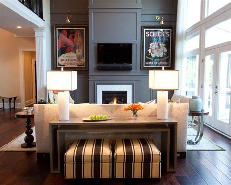 The room's two ottomans and one chair serve as additional seating for company. Furniture, Modern Family Room With Modern Behind Couch ...