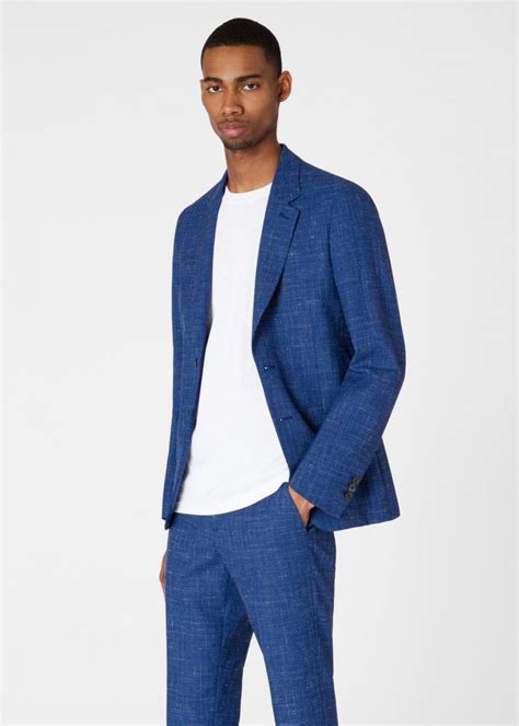 Paul Smith Tailored Fit Navy Houndstooth Motif Wool Blend Blazer Navy