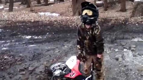 Mudding On Dirt Bike Kid Crashes In Puddle Again Youtube