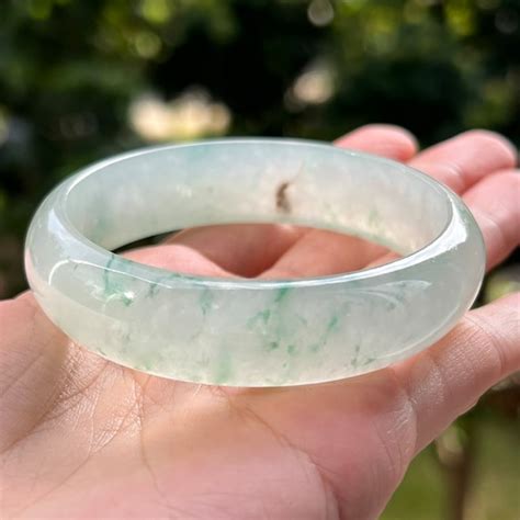 Certified 59 05mm Icy Jade Bangle Greenish Floral Pattern Etsy