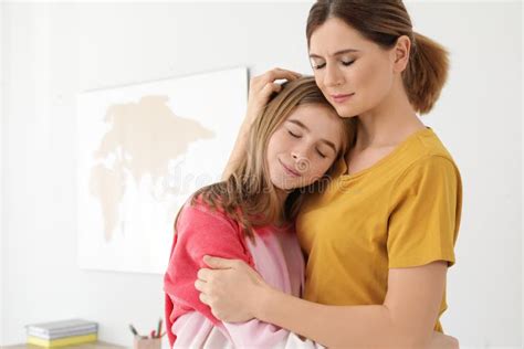 Happy Mother Hugging Her Teenager Daughter Stock Image Image Of