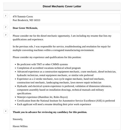 Diesel Mechanic Cover Letter | Velvet Jobs