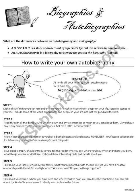 How To Write An Autobiography Esl Worksheet By Sarahjane68