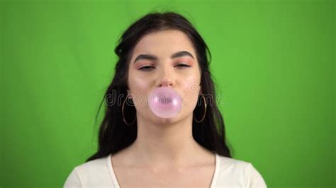Girl Blowing Big Pink Bubble Gum Chewing On Purple Background Stock Footage Video Of Glamour