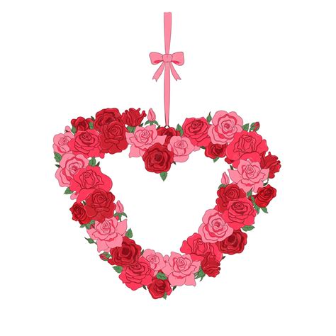 Premium Vector Heart Shaped Wreath Of Pink And Red Roses Isolated On