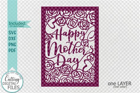 Happy Mothers Day card paper cut template svg dxf