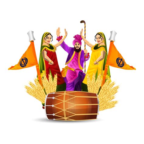 Happy Baisakhi Vector Illustration With Creative Drum 12011891 Png
